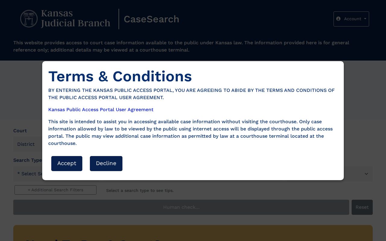 Allen County criminal docket search fields in Kansas CaseSearch