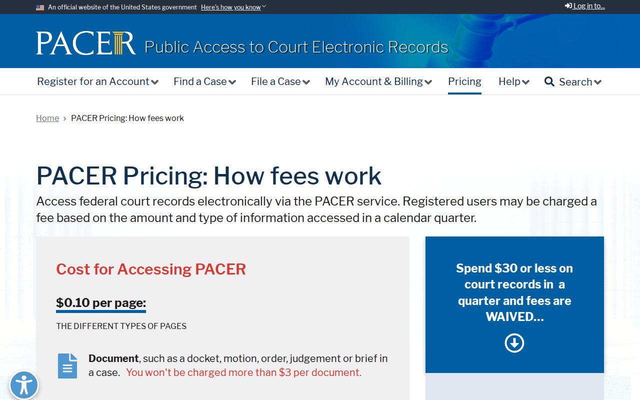 Allen County federal traffic court record fee information