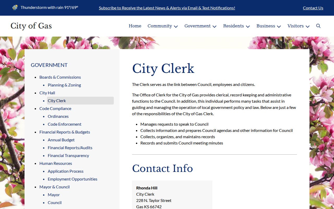 Gas court records city clerk contact