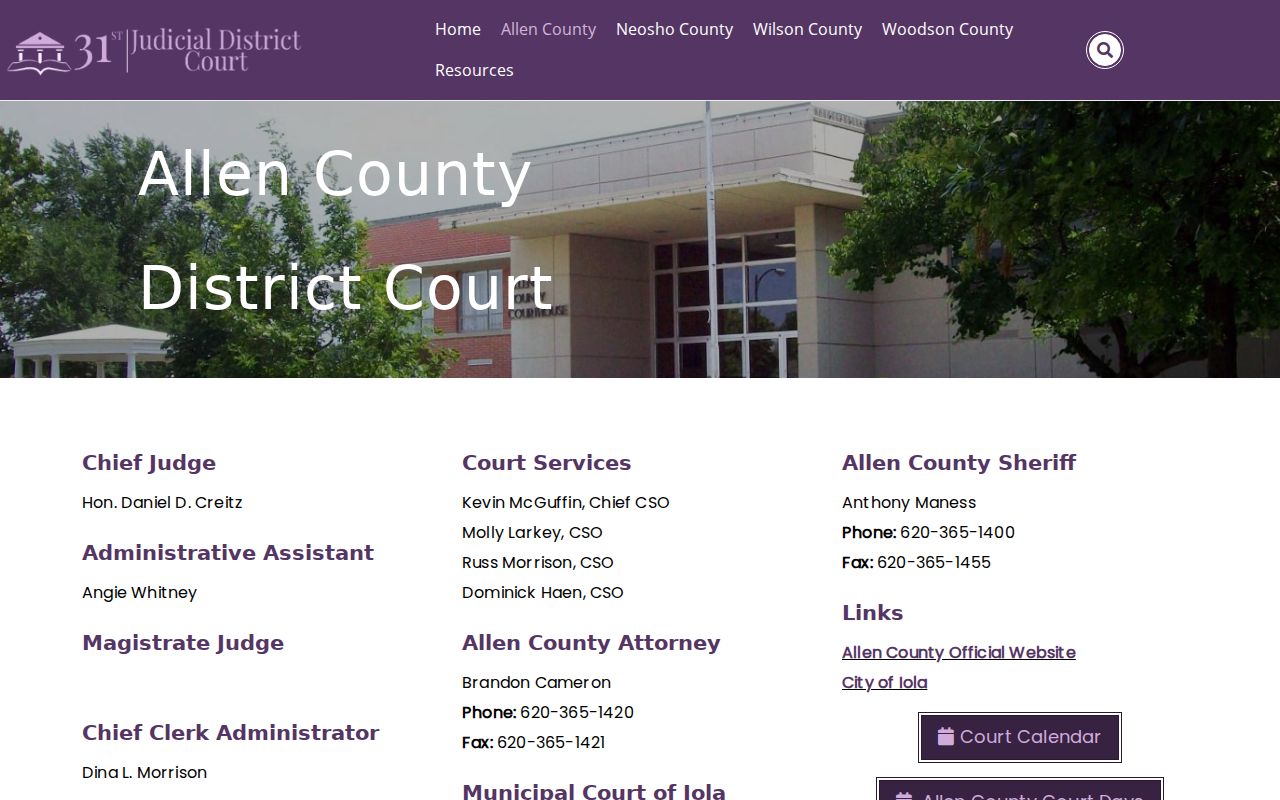 Allen County court docket resources on the 31st Judicial District page