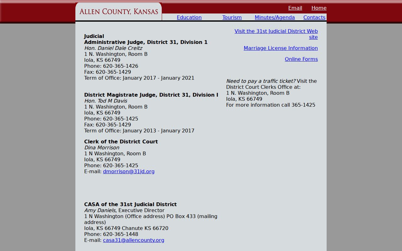 Allen County court docket clerk contact in Room B